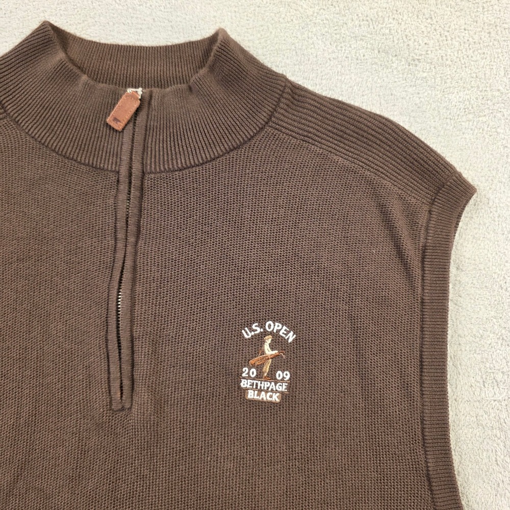 Jack Nicklaus Sweater Vest Mens XXL Brown 1/4 Zip US Open Golf 2009 Dadcore Pima